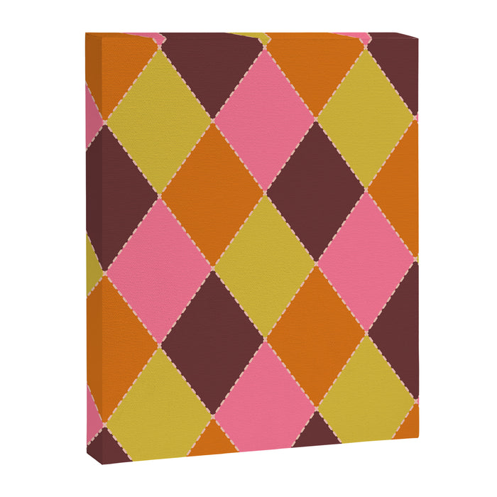Retro Diamond Stitch Plaid - Burgundy Rust Canvas Print Gallery Image 1
