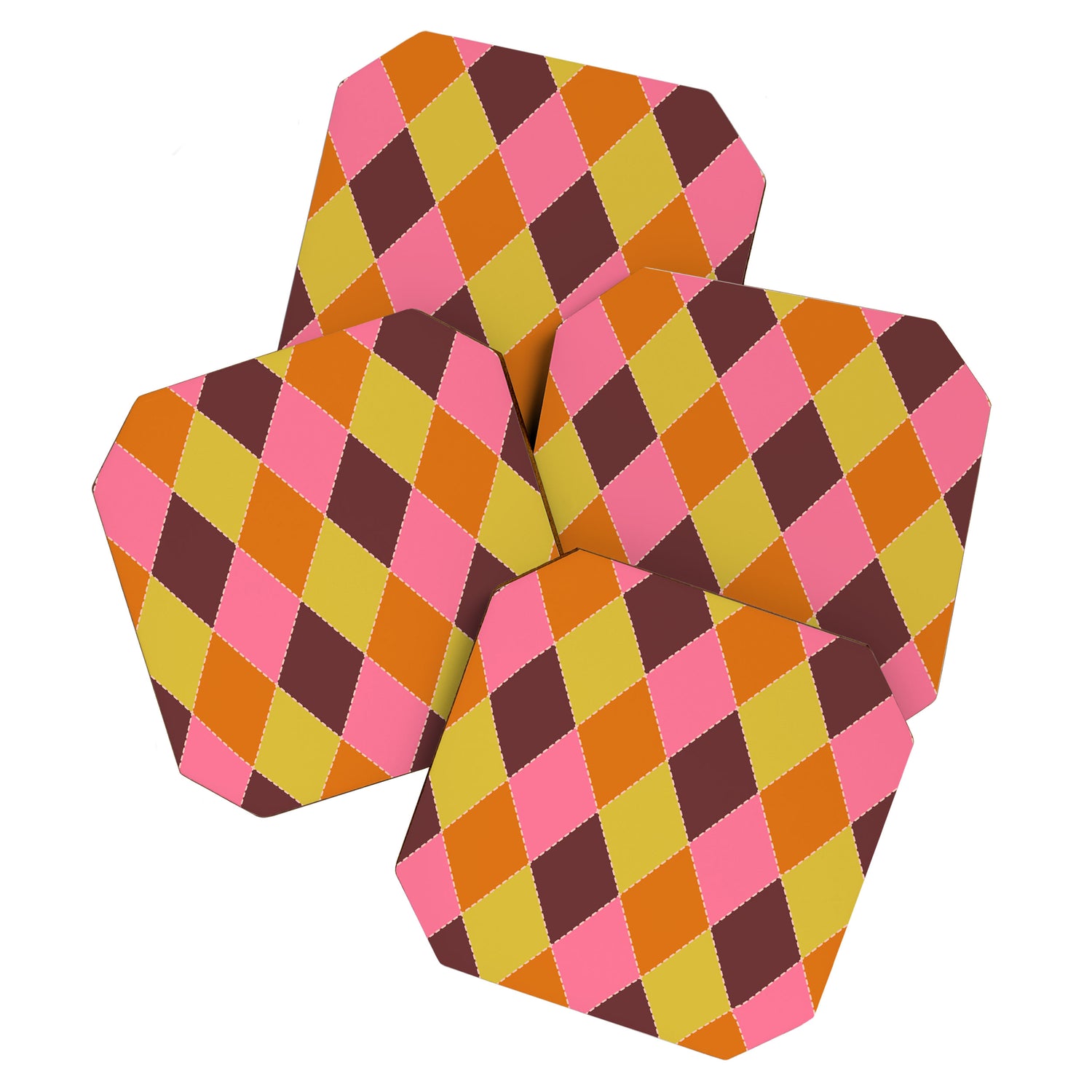 Retro Diamond Stitch Plaid - Burgundy Rust Coaster Gallery Image 1