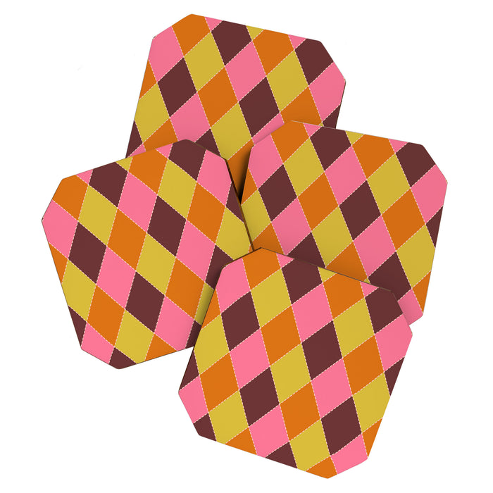 Retro Diamond Stitch Plaid - Burgundy Rust Coaster Gallery Image 1