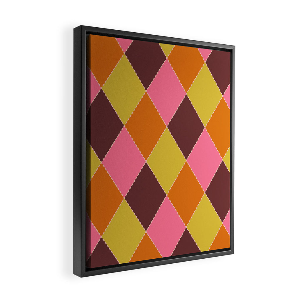 Retro Diamond Stitch Plaid - Burgundy Rust Framed Canvas Print Gallery Image 2
