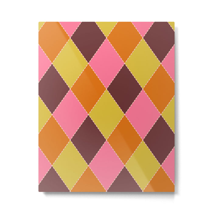 Retro Diamond Stitch Plaid - Burgundy Rust Metal Print Gallery Image 1