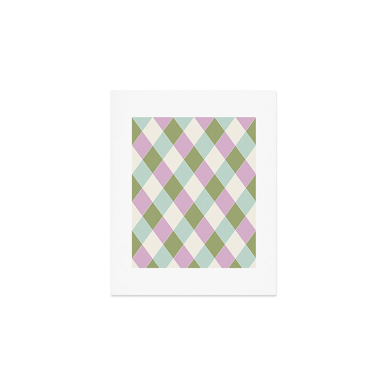 Retro Harlequin Plaid - Lavender, Green, Blue Art Print Gallery Image 1