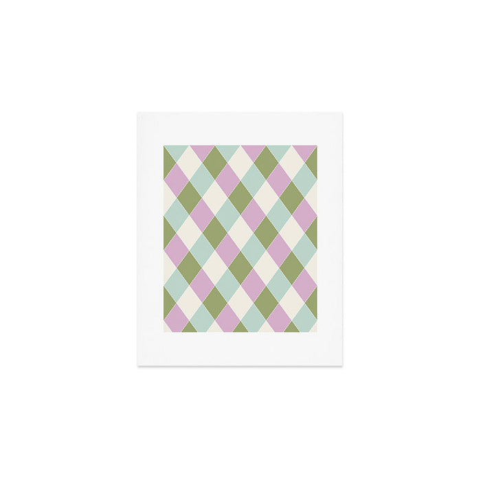 Retro Harlequin Plaid - Lavender, Green, Blue Art Print Gallery Image 1