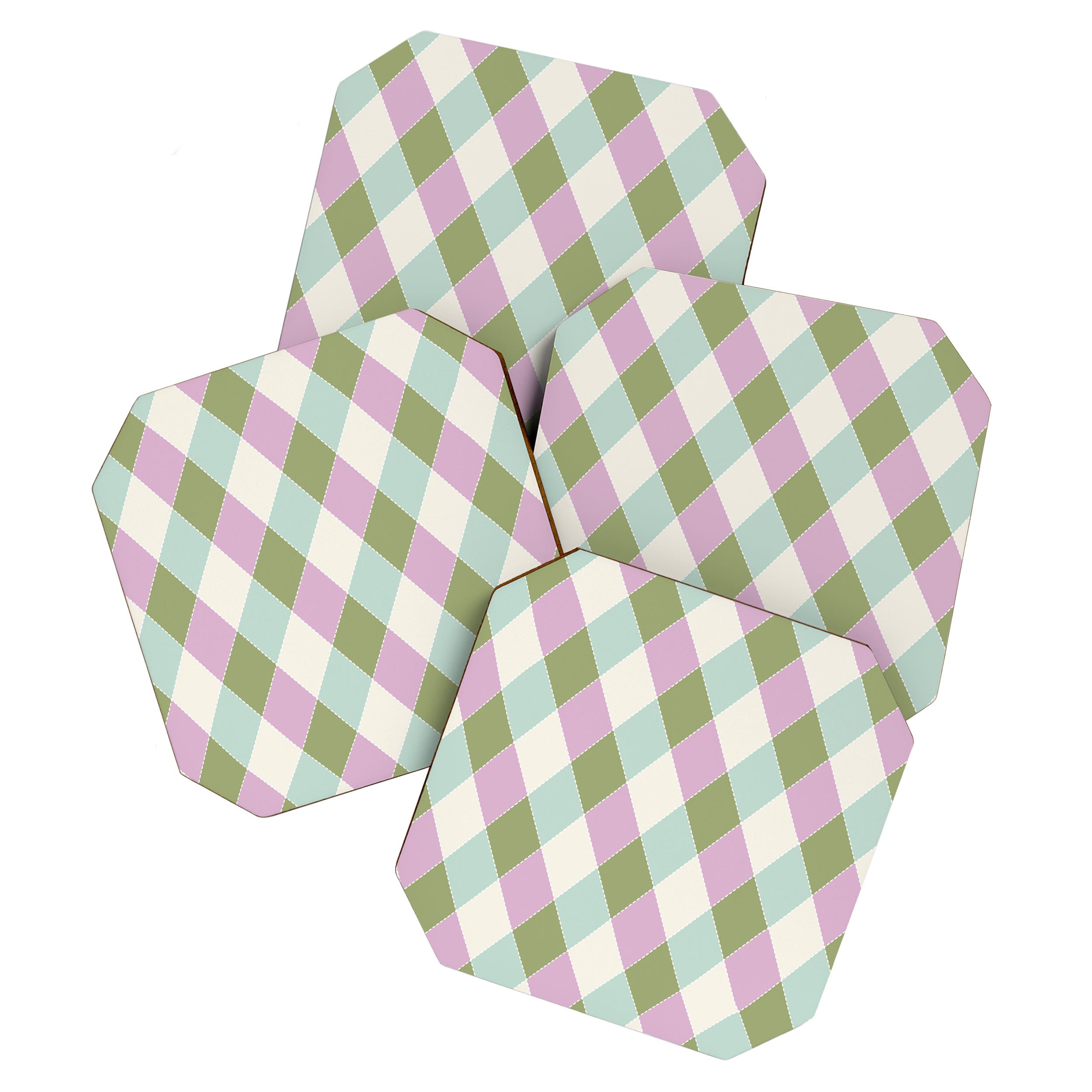 Retro Harlequin Plaid - Lavender, Green, Blue Coaster Gallery Image 1