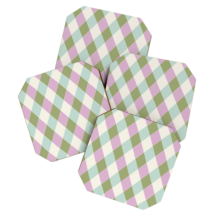 Retro Harlequin Plaid - Lavender, Green, Blue Coaster Gallery Image 1