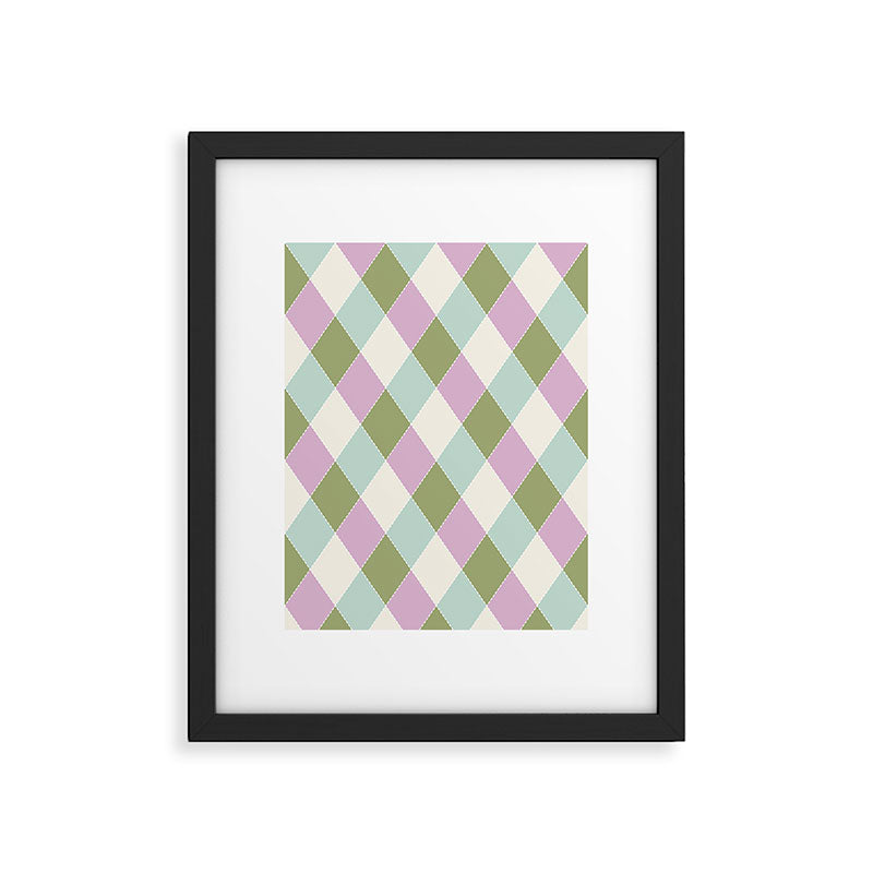 Retro Harlequin Plaid - Lavender, Green, Blue Framed Art Print Gallery Image 6