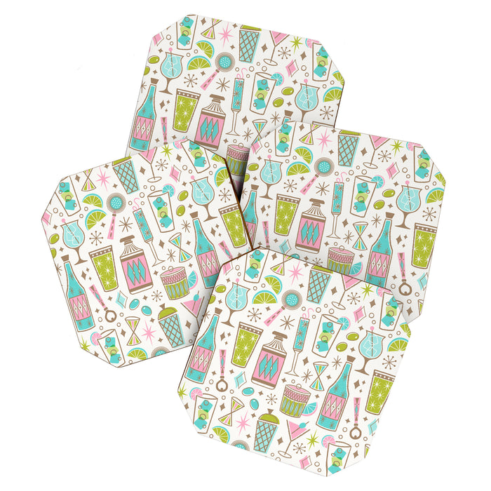 Retro Mid Century Happy Hour - Pink Green and Blue Coaster Gallery Image 1