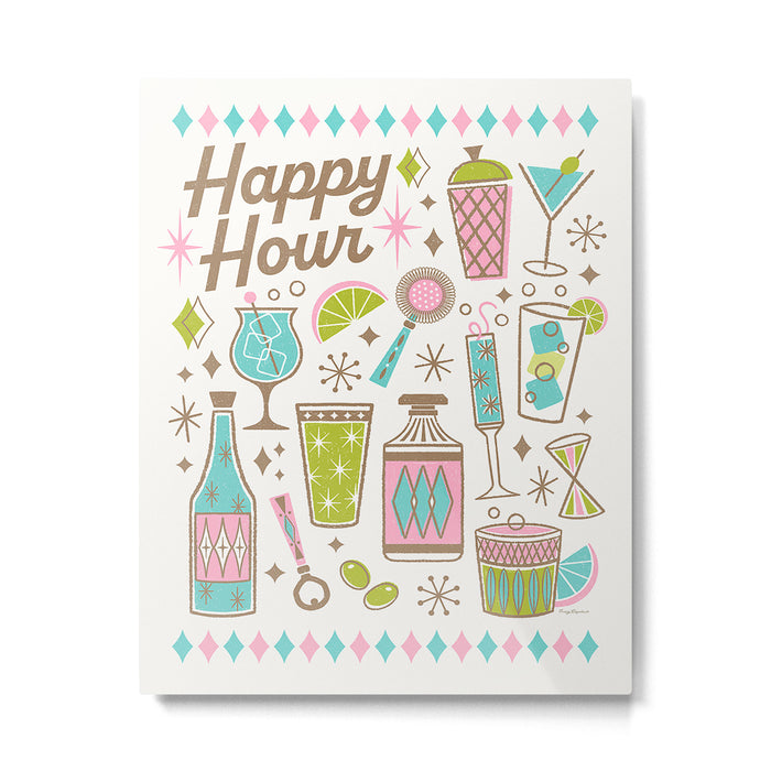 Retro Mid Century Happy Hour - Pink Green and Blue Metal Print Gallery Image 1