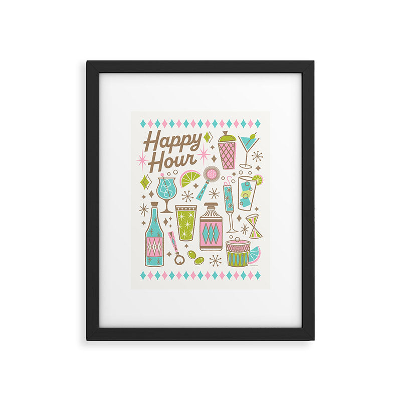 Retro Mid Century Happy Hour - Pink Green and Blue Framed Art Print Gallery Image 6