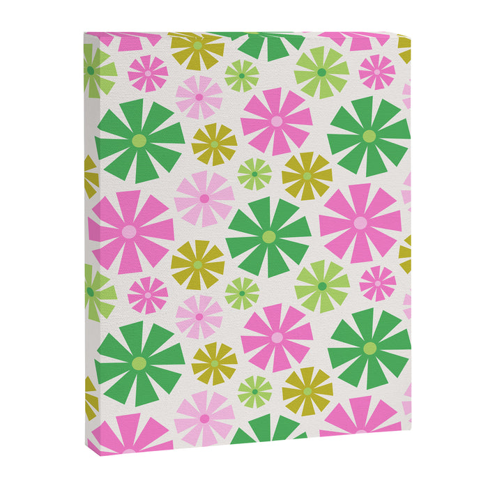 Retro Pinwheel Snowflakes - Green & Pink Canvas Print Gallery Image 1