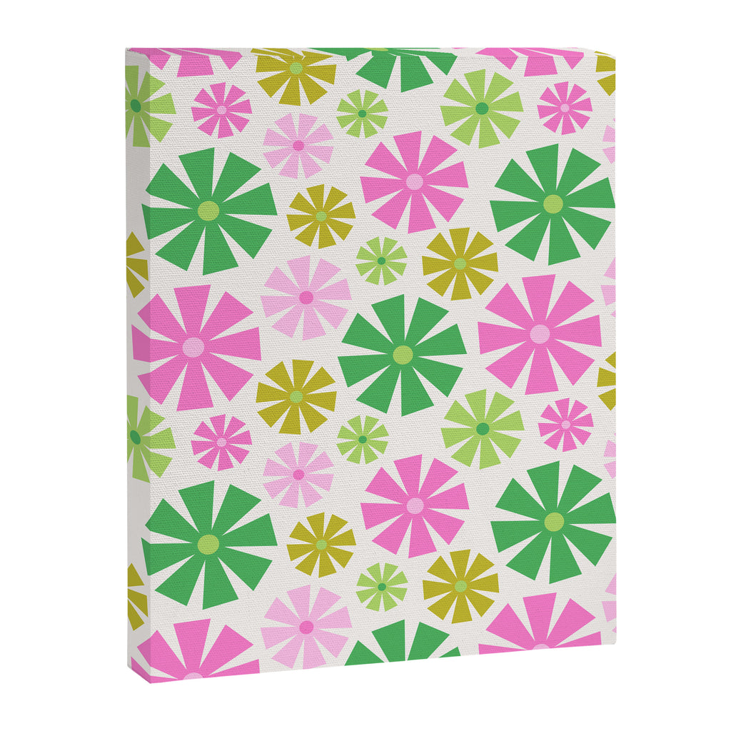 Retro Pinwheel Snowflakes - Green & Pink Canvas Print Gallery Image 8