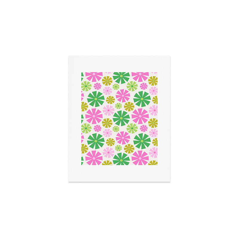 Retro Pinwheel Snowflakes - Green & Pink Art Print Gallery Image 1