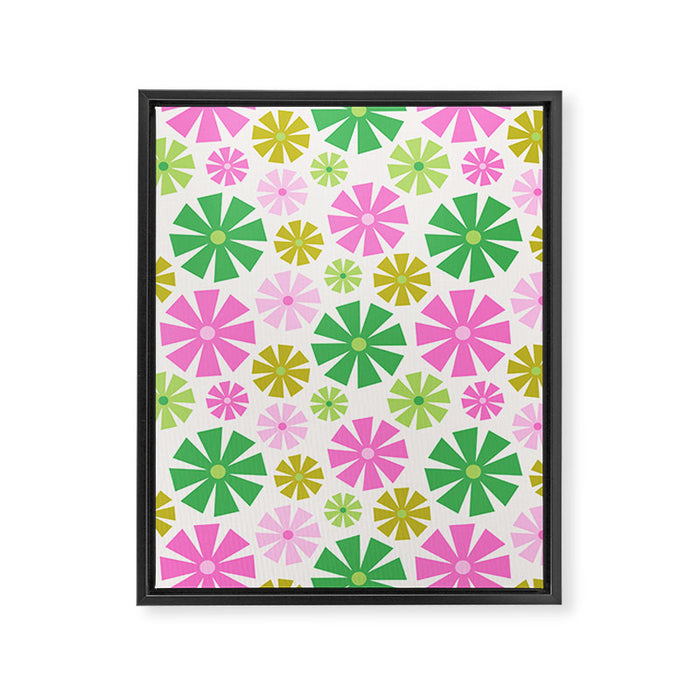 Retro Pinwheel Snowflakes - Green & Pink Framed Canvas Print Gallery Image 1