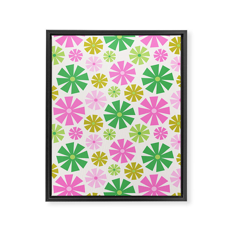 Retro Pinwheel Snowflakes - Green & Pink Framed Canvas Print Gallery Image 8