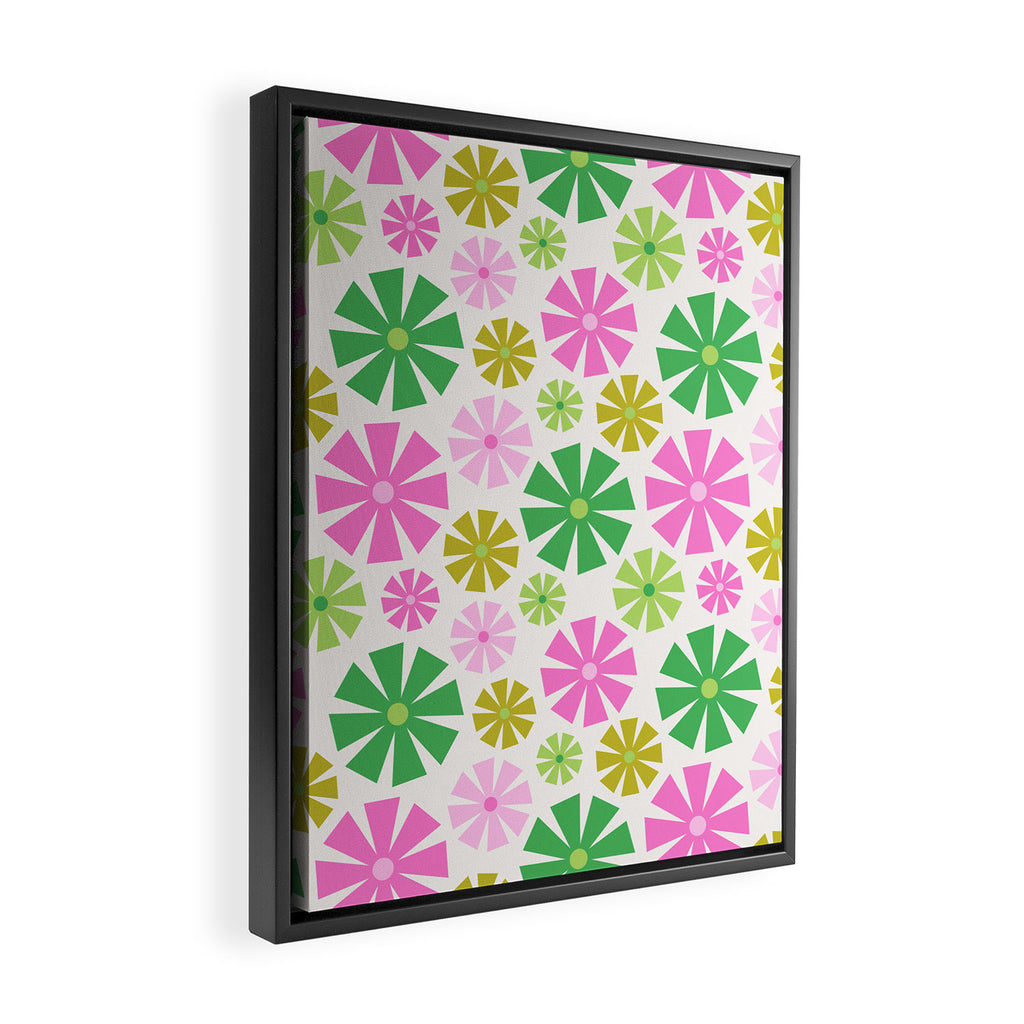Retro Pinwheel Snowflakes - Green & Pink Framed Canvas Print Gallery Image 2