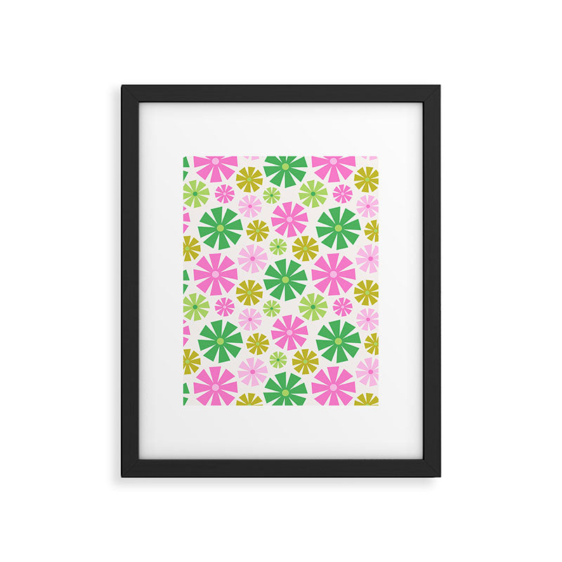Retro Pinwheel Snowflakes - Green & Pink Framed Art Print Gallery Image 6