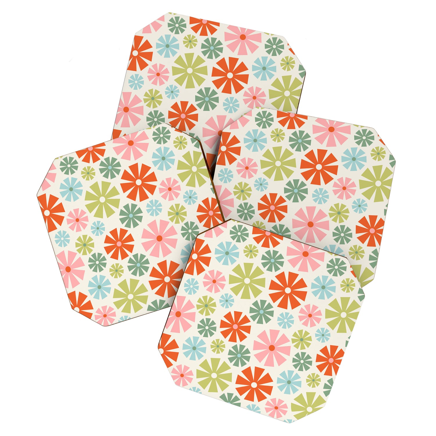 Retro Pinwheel Snowflakes - Holiday Colors Coaster Gallery Image 1