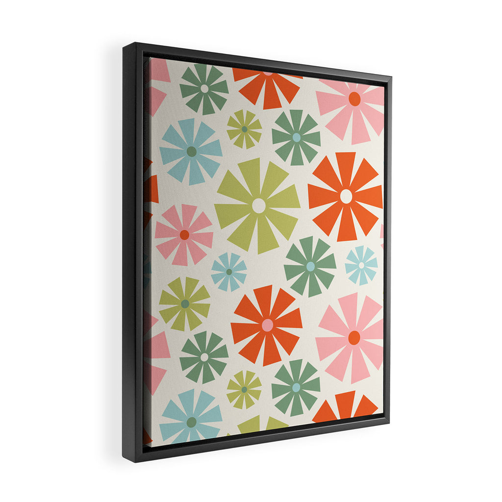 Retro Pinwheel Snowflakes - Holiday Colors Framed Canvas Print Gallery Image 2