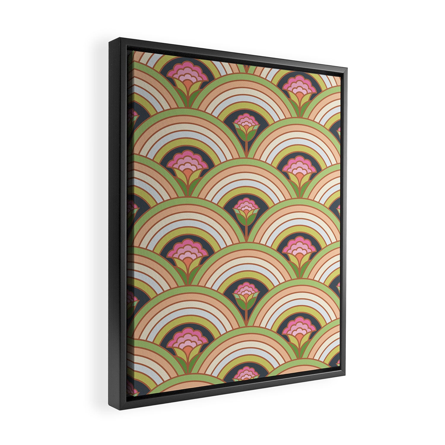 Retro Rainbow Flowers Framed Canvas Print Gallery Image 2