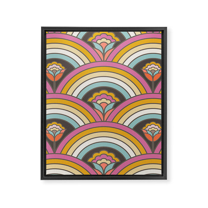 Retro Rainbow Flowers - multi-color Framed Canvas Print Gallery Image 1