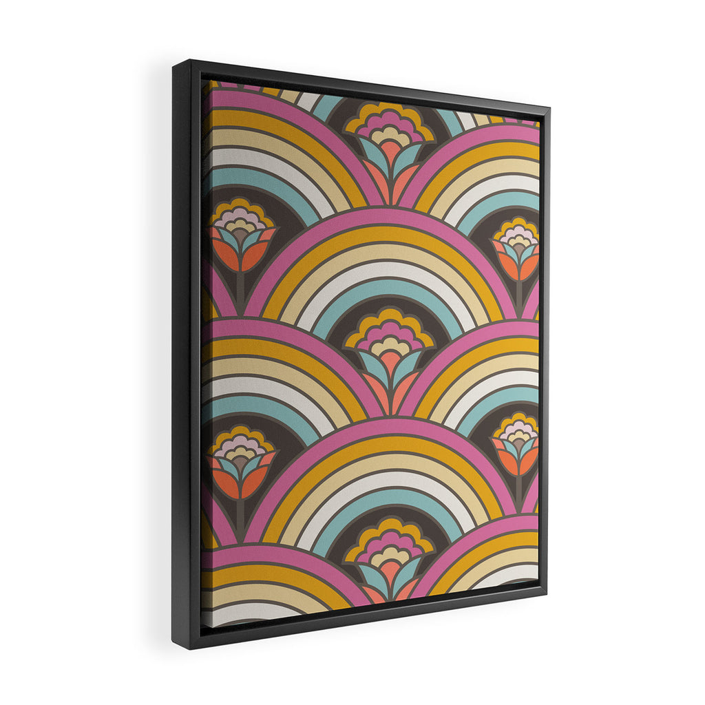 Retro Rainbow Flowers - multi-color Framed Canvas Print Gallery Image 2