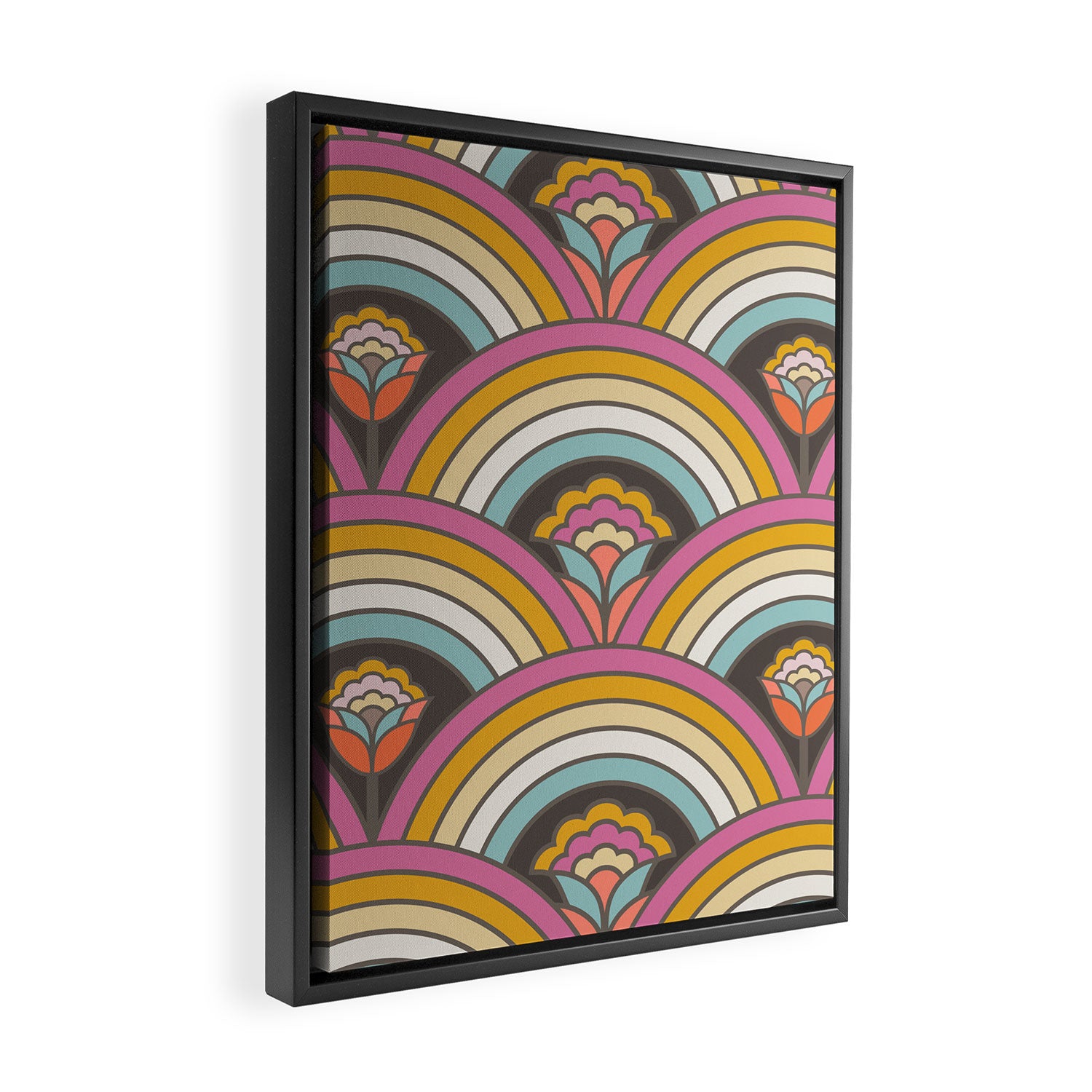 Retro Rainbow Flowers - multi-color Framed Canvas Print Gallery Image 2
