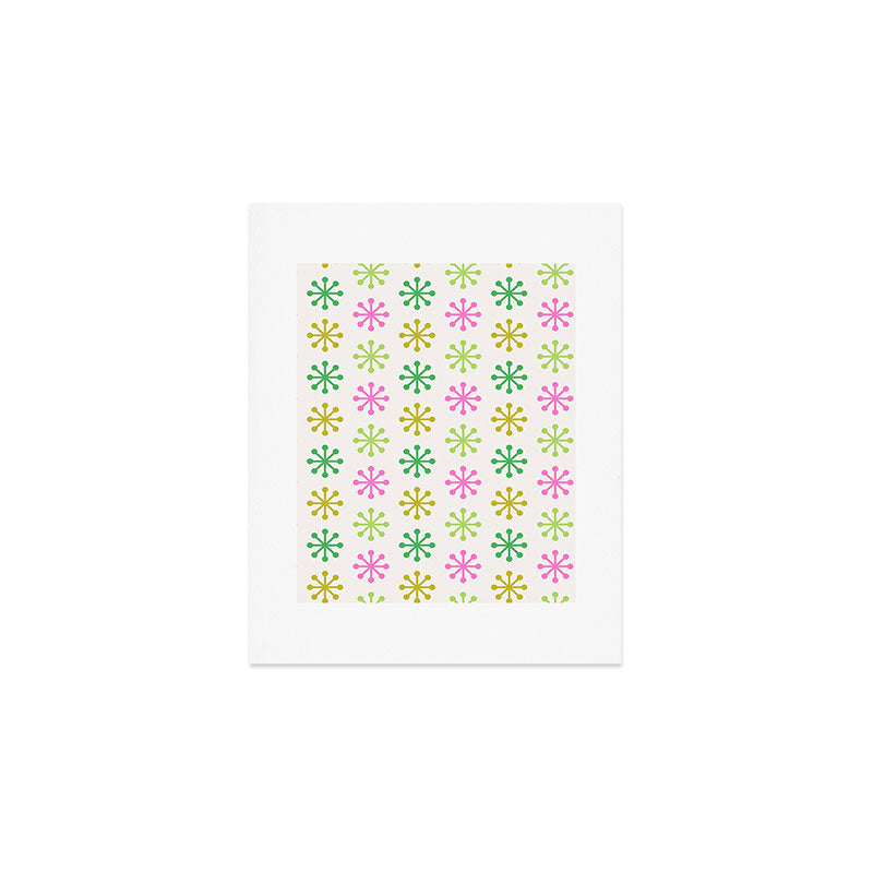 Retro Snowflakes - Pink & Green Art Print Gallery Image 1