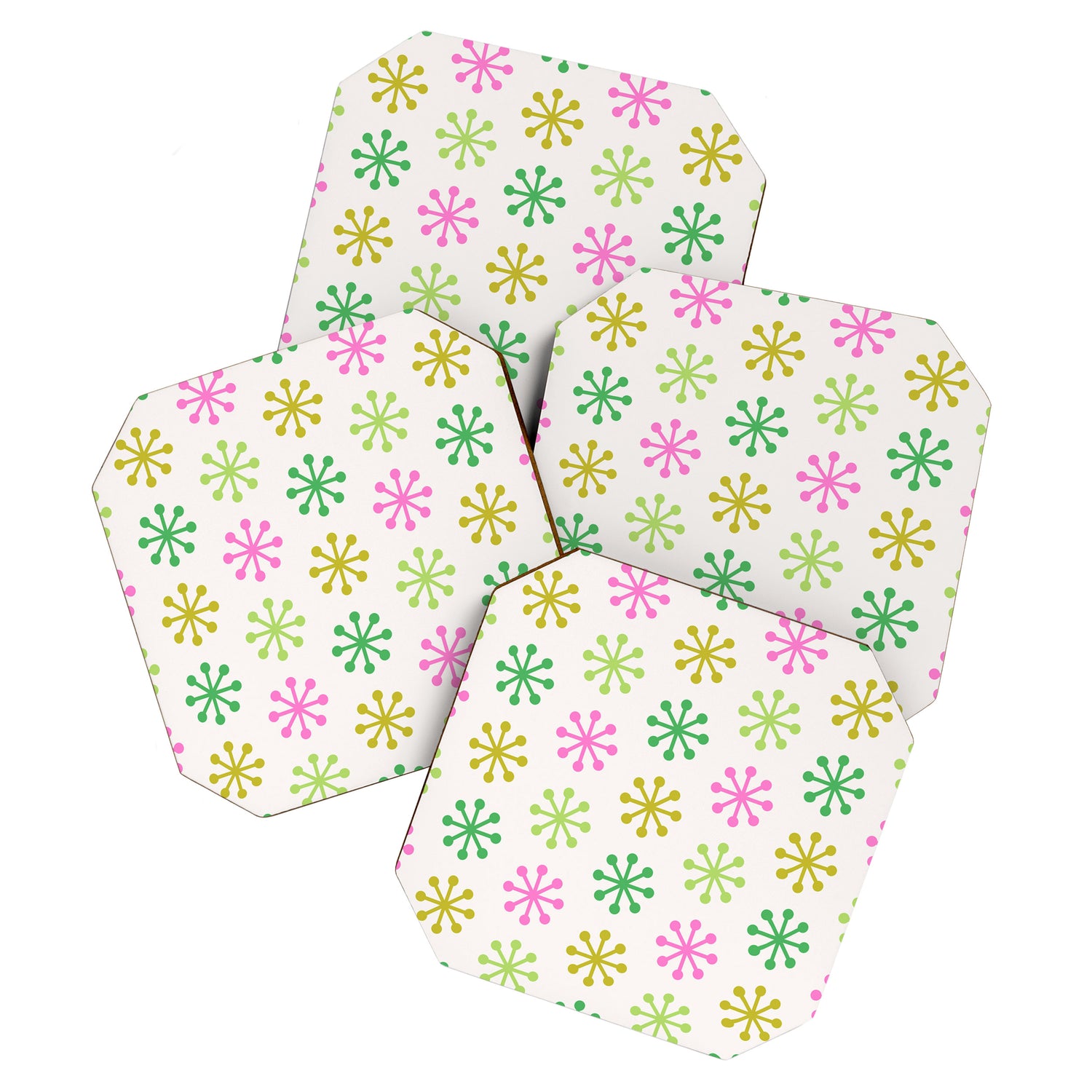 Retro Snowflakes - Pink & Green Coaster Gallery Image 1