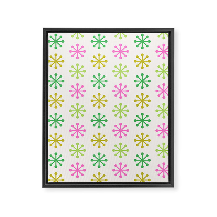 Retro Snowflakes - Pink & Green Framed Canvas Print Gallery Image 1