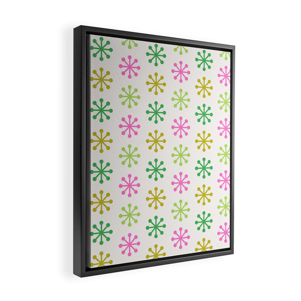 Retro Snowflakes - Pink & Green Framed Canvas Print Gallery Image 2