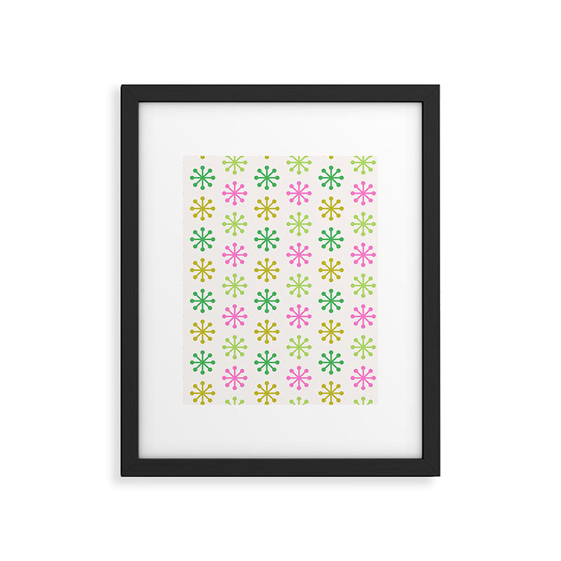 Retro Snowflakes - Pink & Green Framed Art Print Gallery Image 6