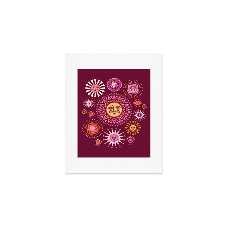 Retro Sun Faces - Pink and Magenta Art Print Gallery Image 1