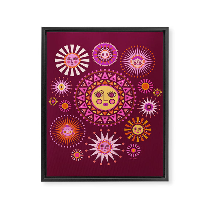 Retro Sun Faces - Pink and Magenta Framed Canvas Print Gallery Image 1