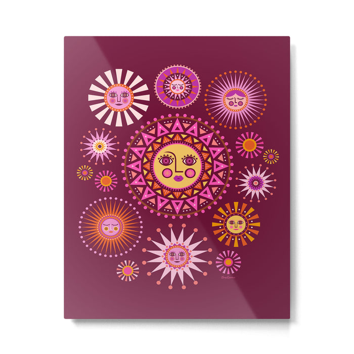 Retro Sun Faces - Pink and Magenta Metal Print Gallery Image 1