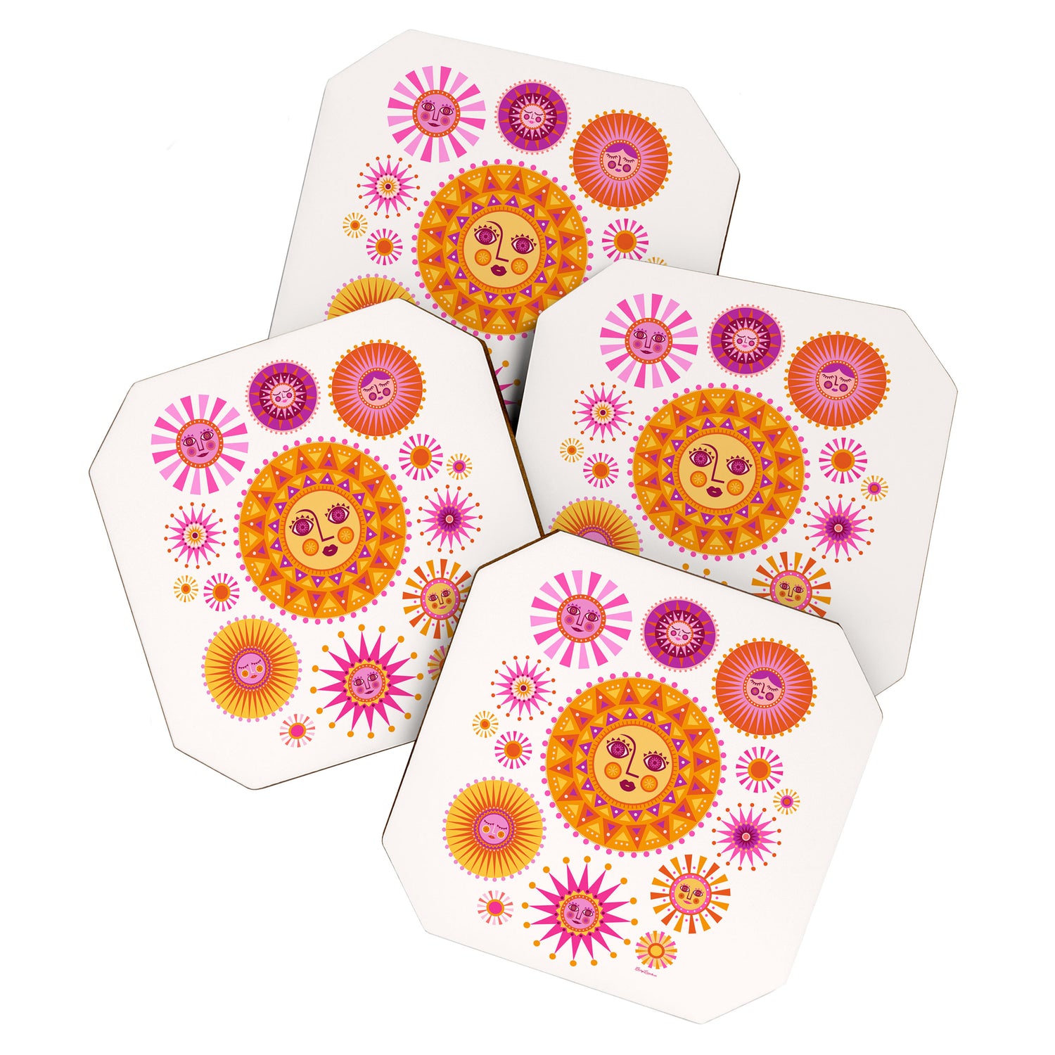 Retro Suns - Pink and Yellow Coaster Gallery Image 1