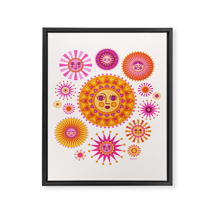 Retro Suns - Pink and Yellow Framed Canvas Print Gallery Image 1