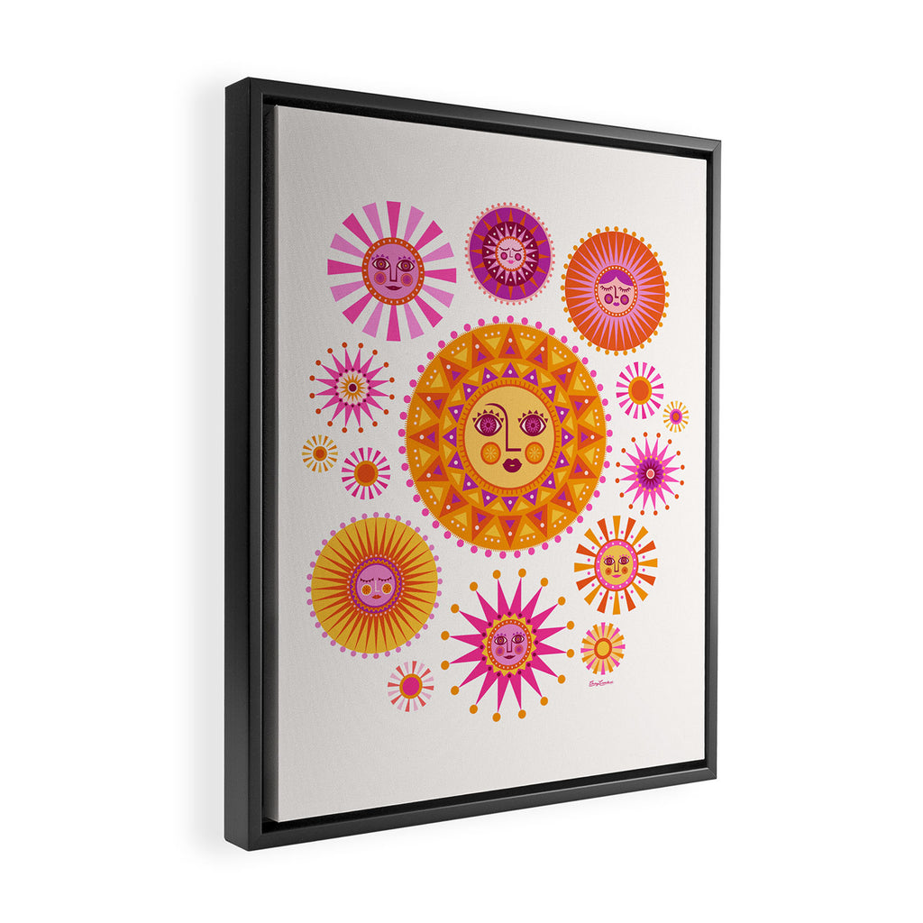 Retro Suns - Pink and Yellow Framed Canvas Print Gallery Image 2