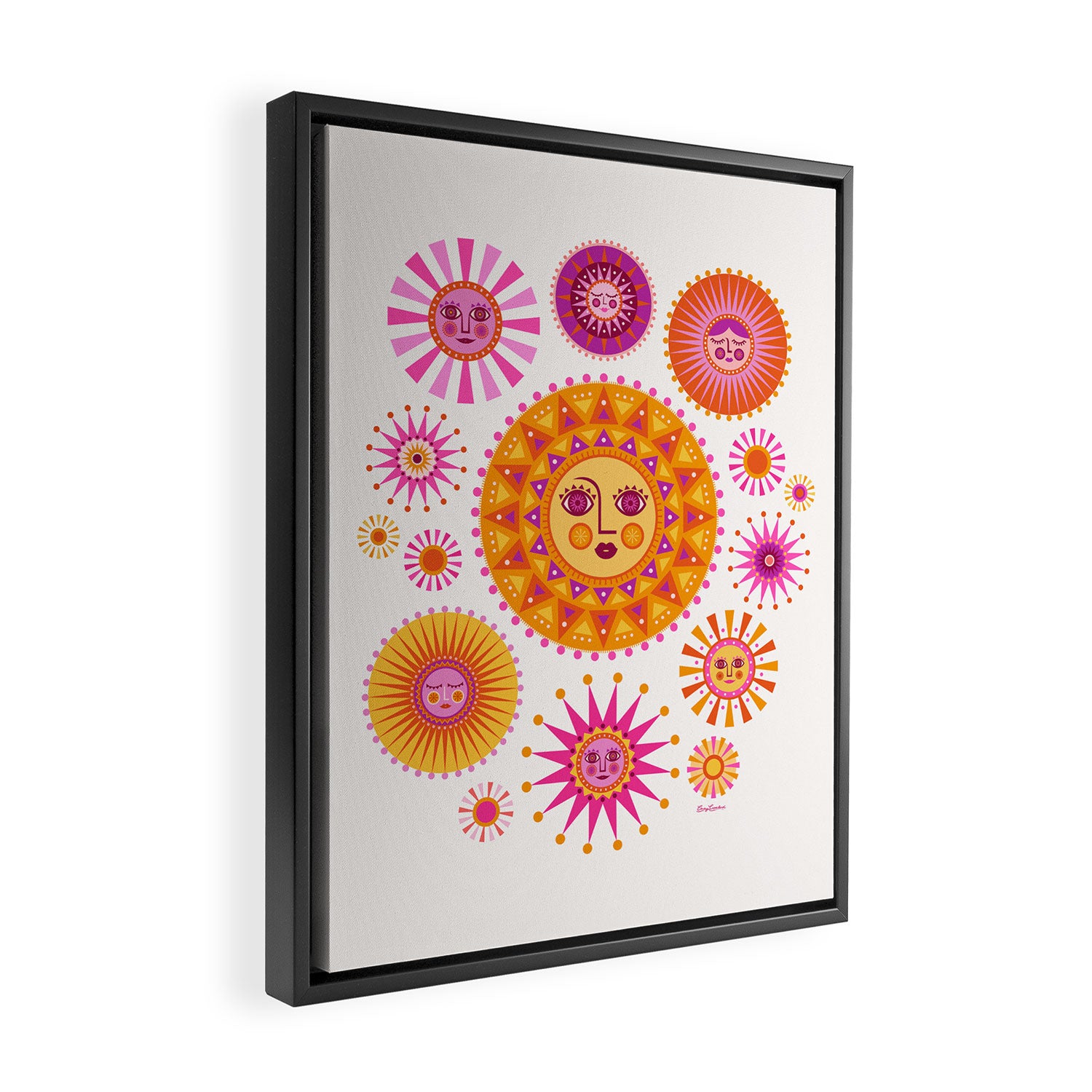 Retro Suns - Pink and Yellow Framed Canvas Print Gallery Image 2