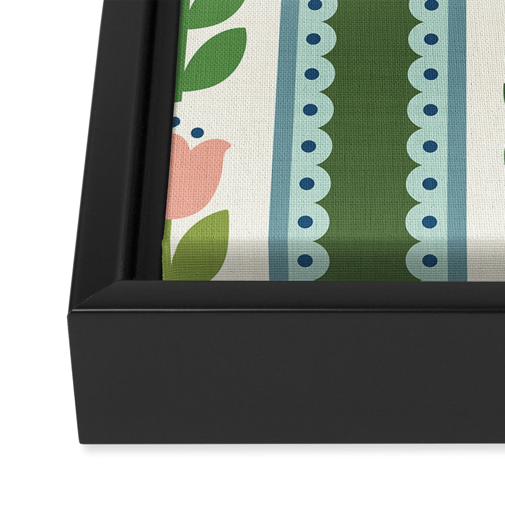 Scandi-Floral Stripes Green Pink Blue Framed Canvas Print Gallery Image 3