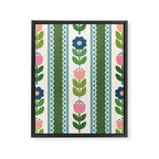 Scandi-Floral Stripes Green Pink Blue Framed Canvas Print Gallery Image 8