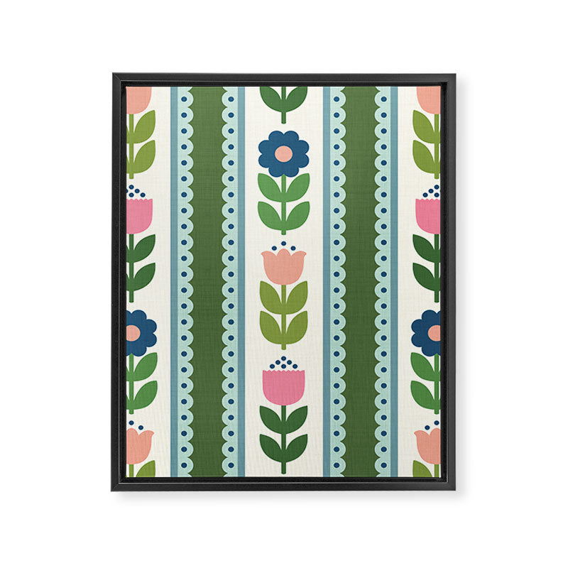 Scandi-Floral Stripes Green Pink Blue Framed Canvas Print Gallery Image 8