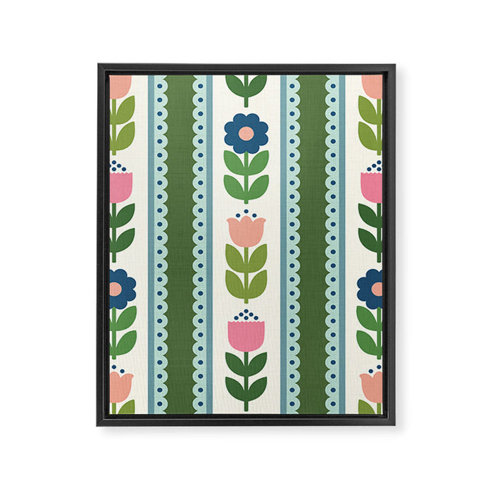 Scandi-Floral Stripes Green Pink Blue Framed Canvas Print Gallery Image 1