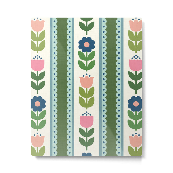 Scandi-Floral Stripes Green Pink Blue Metal Print Gallery Image 1