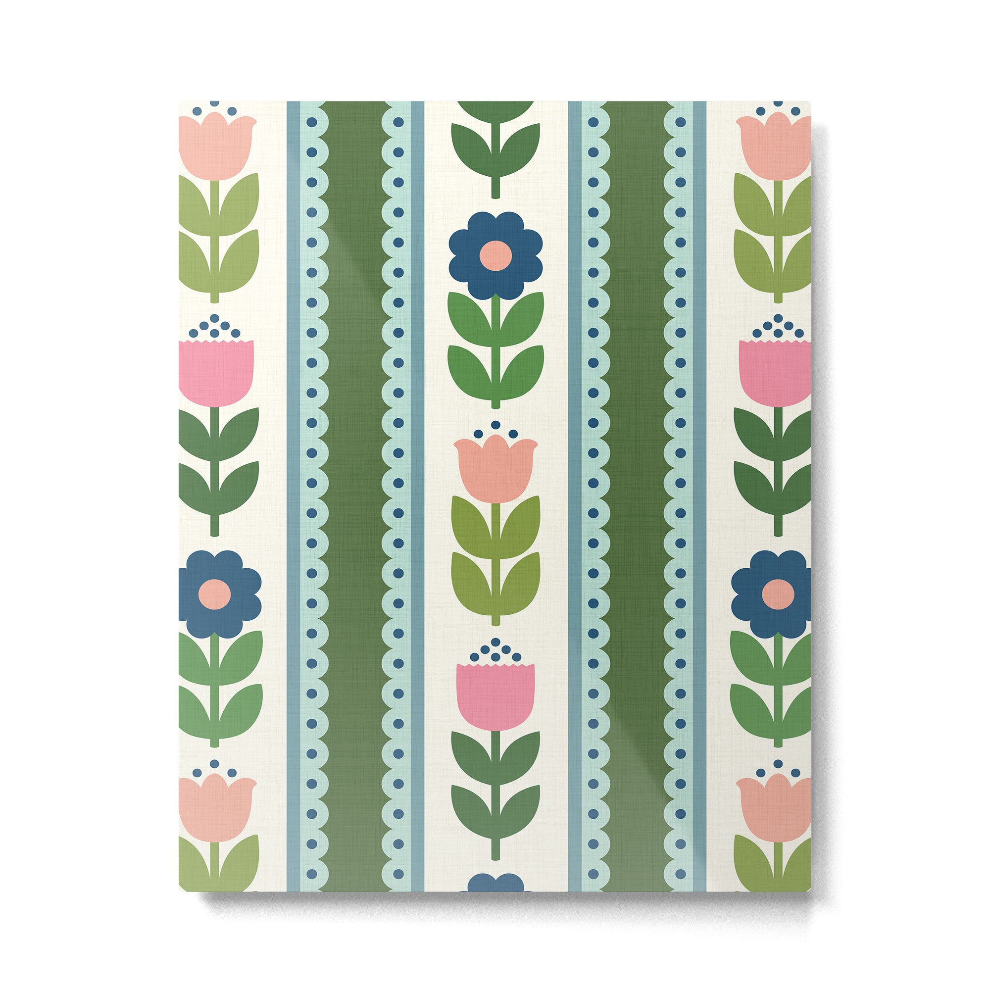 Scandi-Floral Stripes Green Pink Blue Metal Print Gallery Image 6