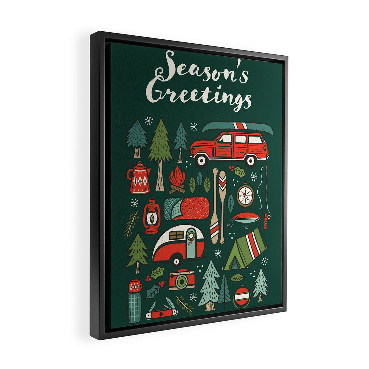 Seasons Greetings - Camping Christmas Framed Canvas Print Gallery Image 2