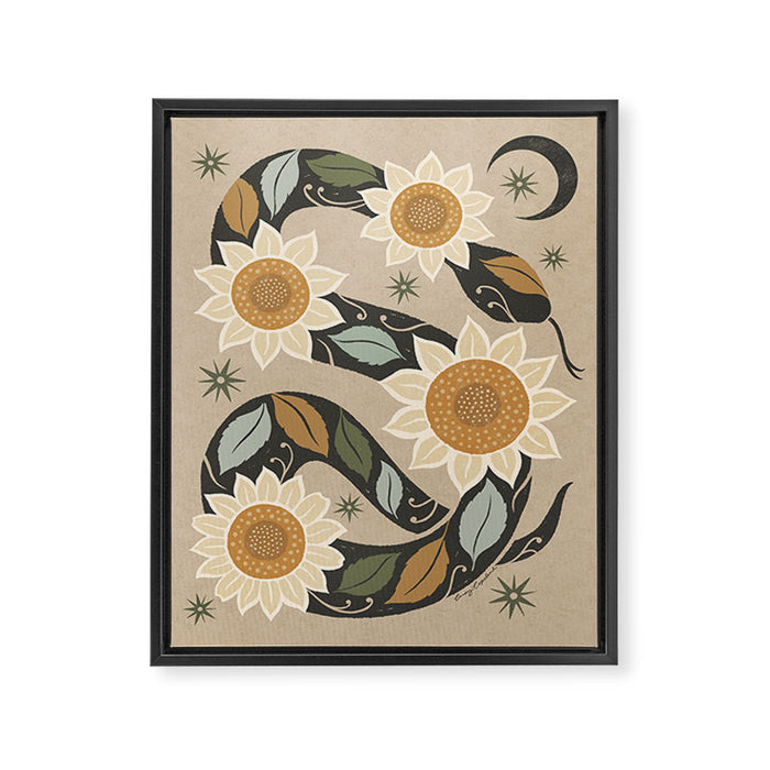 Snake and Sunflowers - Harvest Colors Framed Canvas Print Gallery Image 1