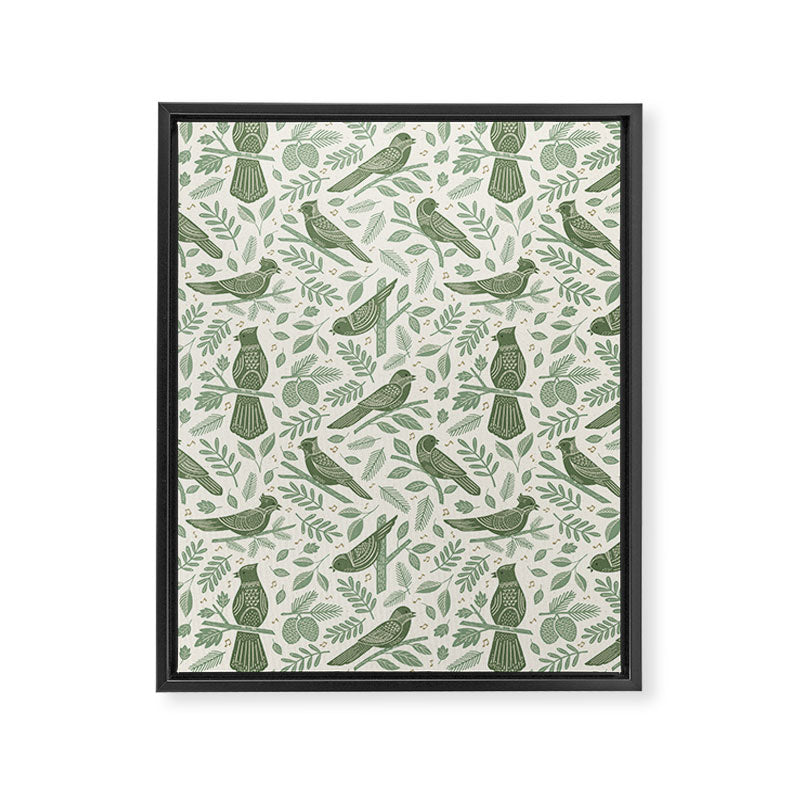 Song Birds - Green Framed Canvas Print Gallery Image 8