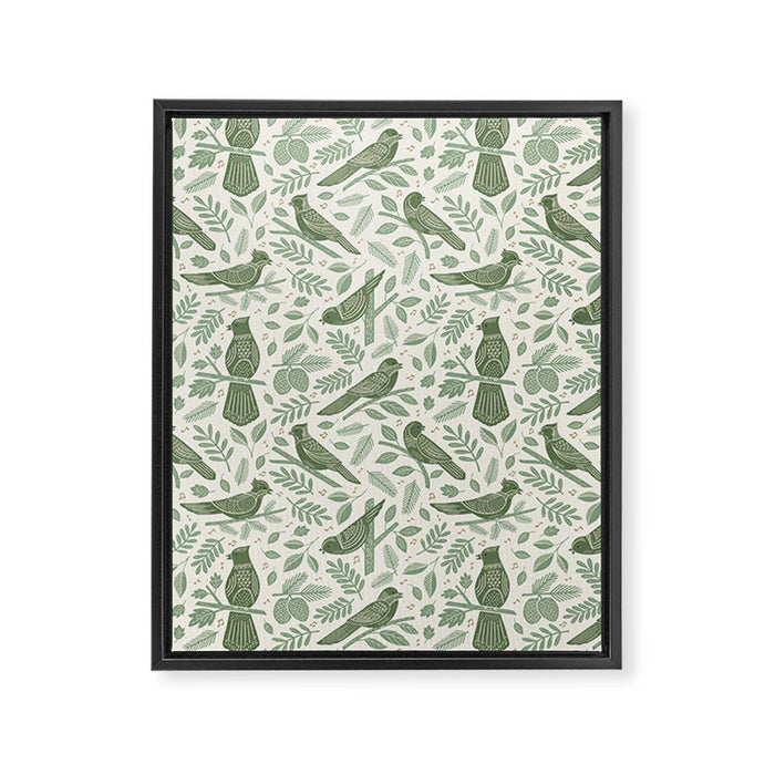 Song Birds - Green Framed Canvas Print Gallery Image 1
