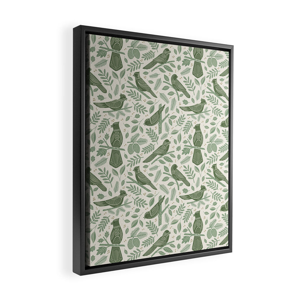 Song Birds - Green Framed Canvas Print Gallery Image 2