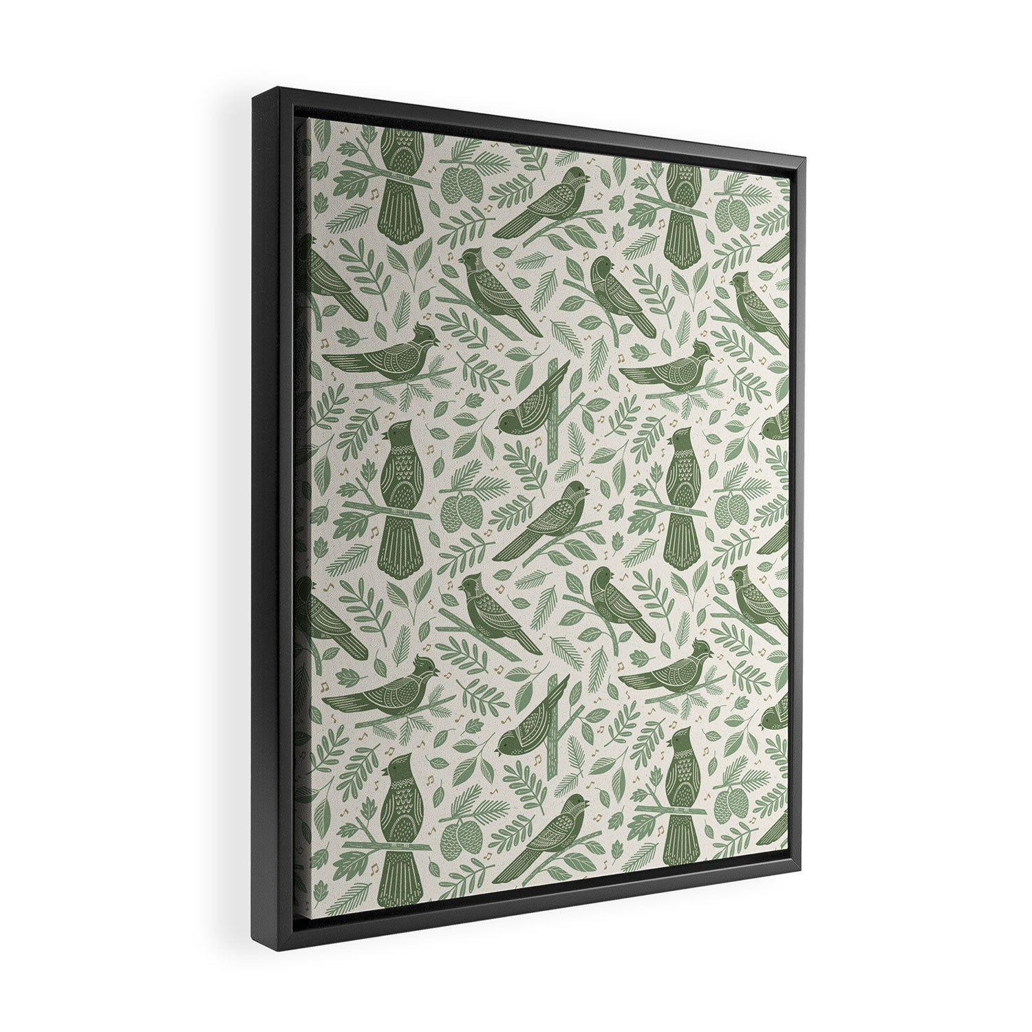 Song Birds - Green Framed Canvas Print Gallery Image 2